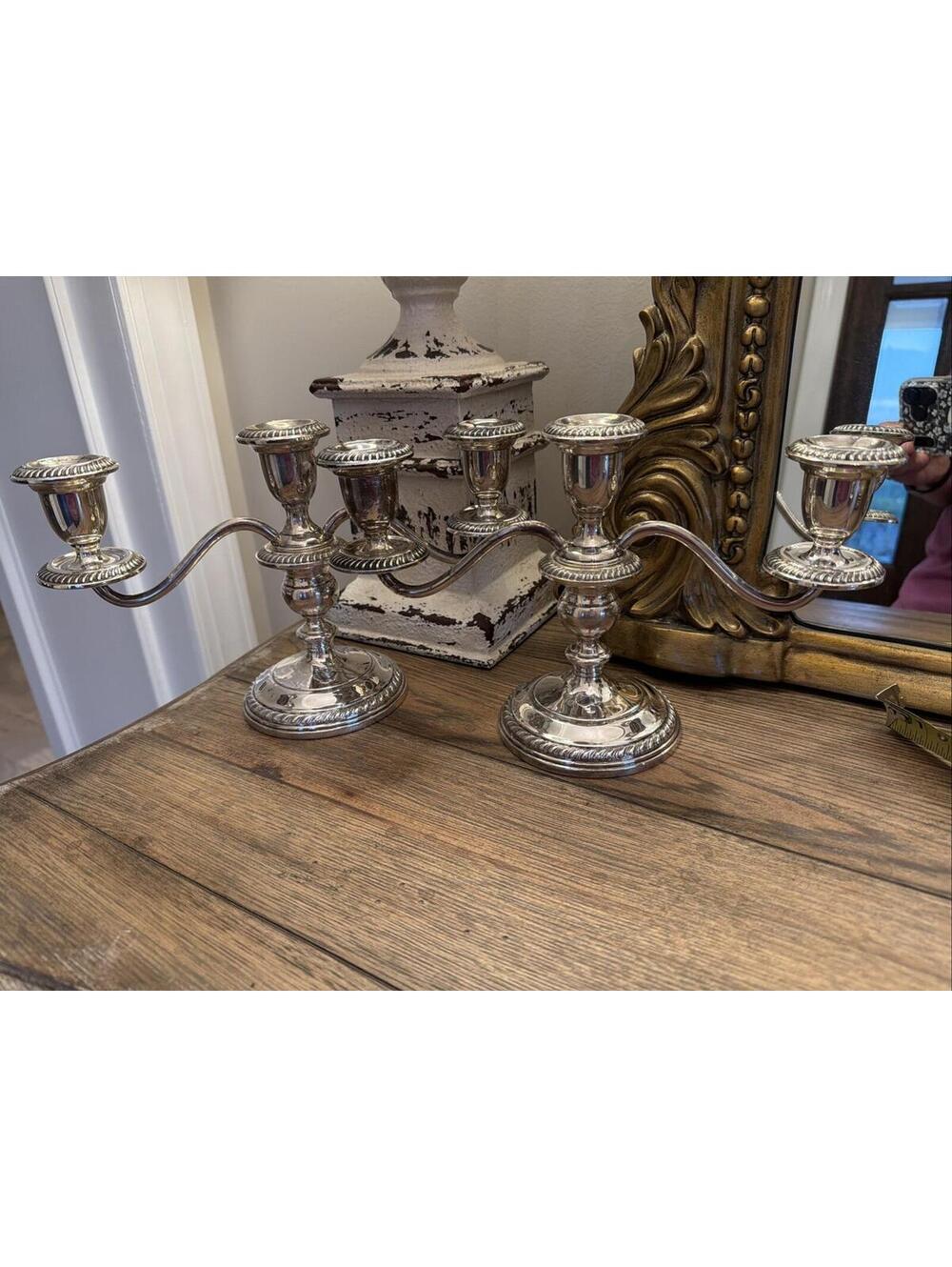 Gorham Sterling Silver Candelabra Pair #668 Weighted 2 Arm Vintage